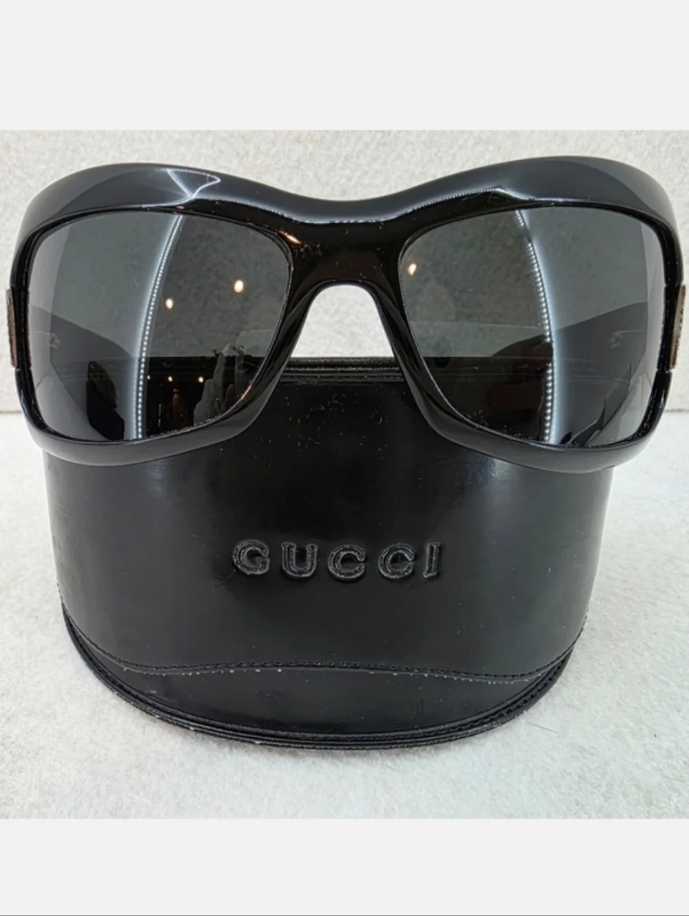 Vintage Gucci Web Black Butterfly Acetate Sheild Sunglasses W/ Case GG2901 Y2K